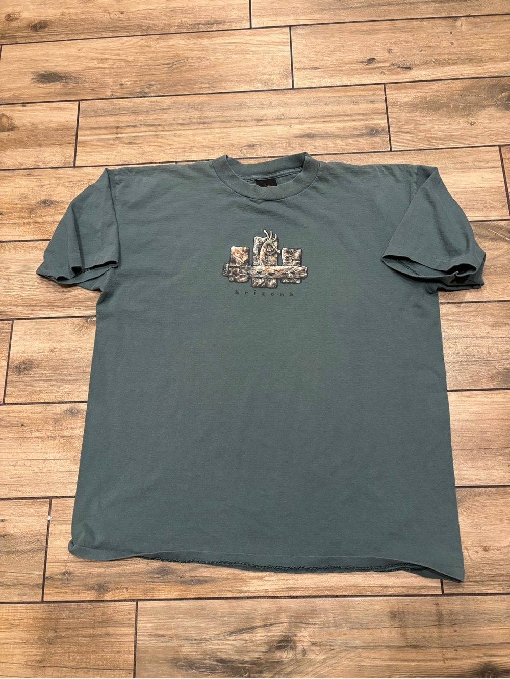 Vintage Arizona Kokopelli Graphic Tee Slate Blue Prairie Mountain Southwest XL